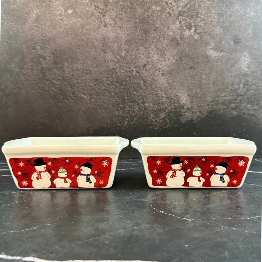 VTG PAIR (2) White Ceramic Baking Loaf Dishes Christmas Decoration 6.4x4x2.5in